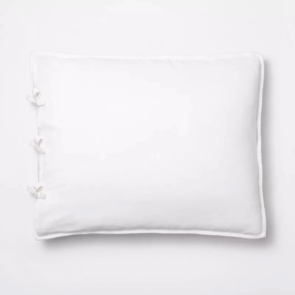Standard Lofty Cotton Slub Wood Block Floral Sham White - Threshold Studio McGee